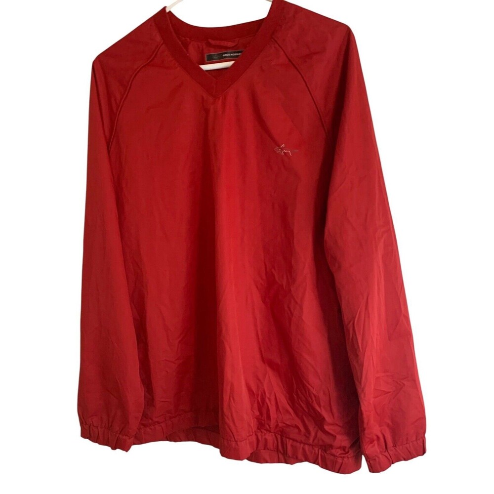 Greg Norman Pullover Men’s M Red V Neck Long Sleeve Windbreaker Shirt Golf